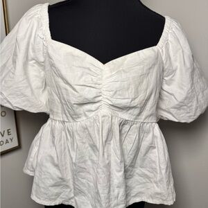 Japna White Puff-Sleeve Peplum Top